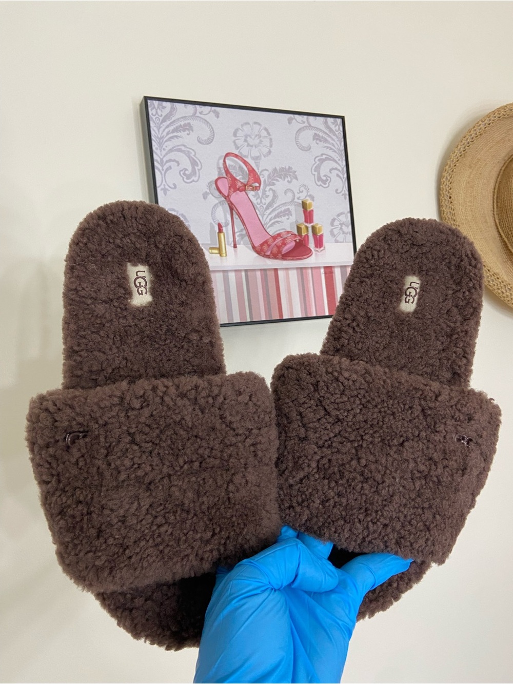 UGG Women's Plush Shearling Slide Slippers in Chocolate